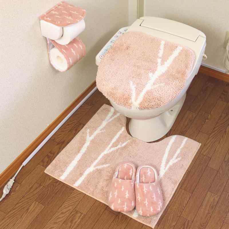 普通サイズ トイレマット 4点 セット ピンク オカ マトカ 北欧 おしゃれ ドレニモ トイレマットセット 冬柄白樺の木が大人っぽくシンプルでナチュラルな北欧デザイン
