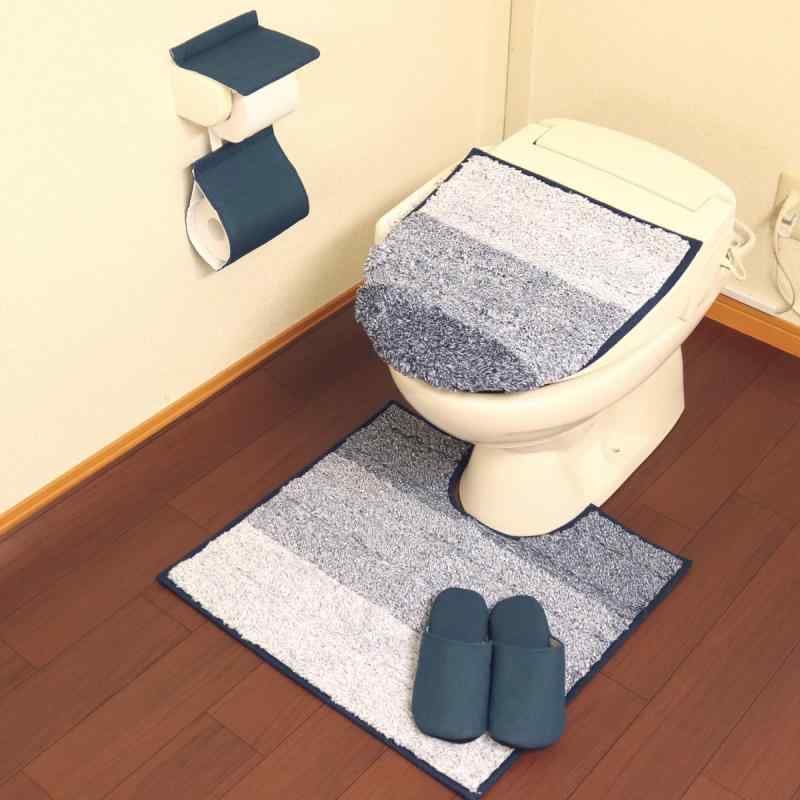 オカトー グラデーション兼用トイレ蓋カバー ネイビー 4枚セット U・O型 洗浄暖房型対応（トイレマット..