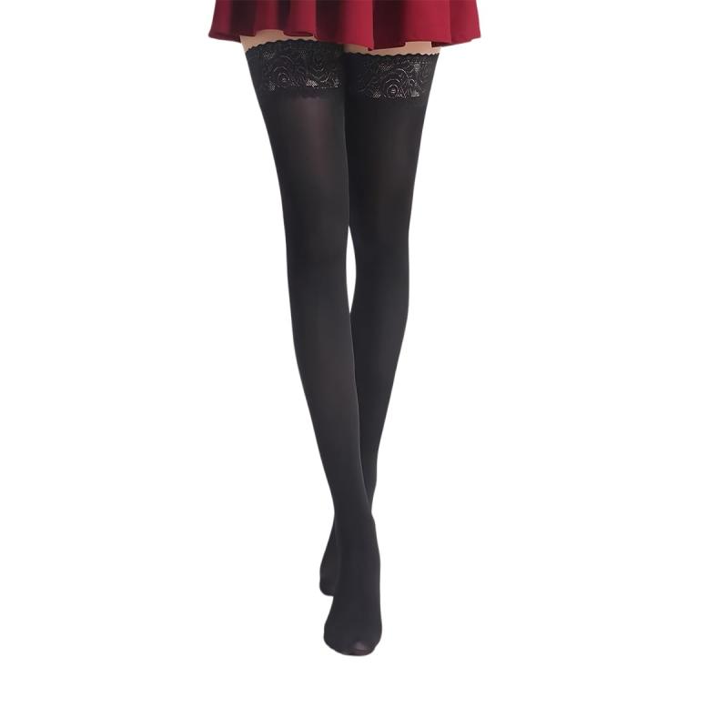 POPULAR ニーハイソックス ガーターストッキング 可愛いハイソックス cosplayや制服用 美脚 滑り止め付き 伸縮性あり レース付きストッキング 厚手のソックス 3色から選べます 四季を通じて