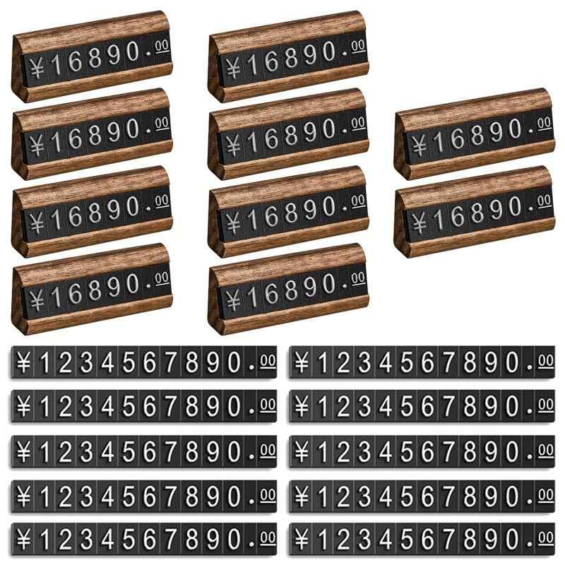 KDSSYFT プライスカード 木製 20枚プライス数字プレート 10個フレーム プライス台 セット プライスキューブ 値札建て 値札 キューブ 万の値まで表示可能 価格表示 見やすい