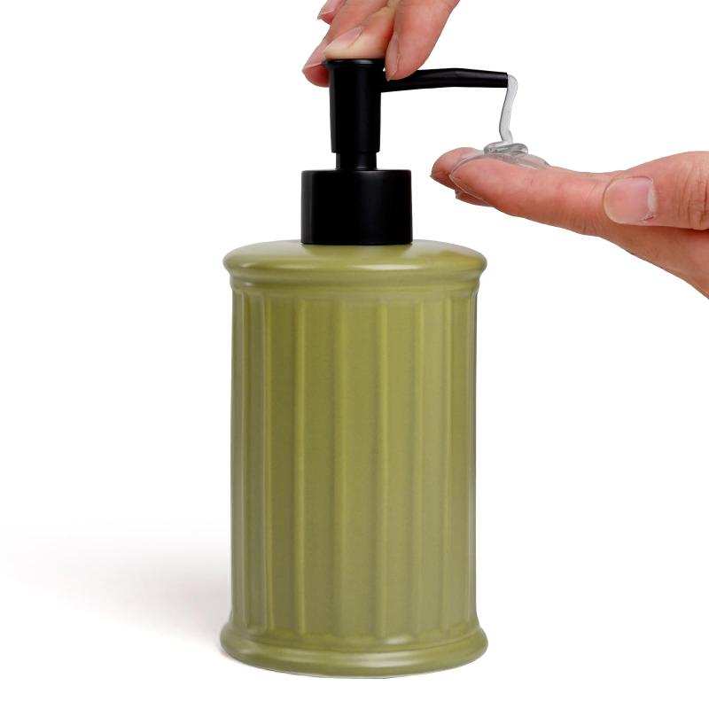 Umlaca ソープディスペンサー 液体 ディスペンサーボトル 陶器 北欧風 ディスペンサー おしゃれ シャンプーディスペンサー ポンプ式 ソープボトル キッチン 詰め替え 洗剤容器 (イエロー)