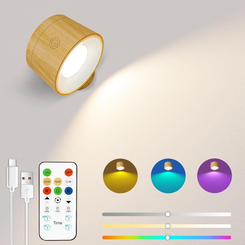 電池式ウォールライト、充電式ウォールライト 屋内、ウォールランプ リモコン付き、3色温度＆13RGB＆調光可能 マグネット式360°