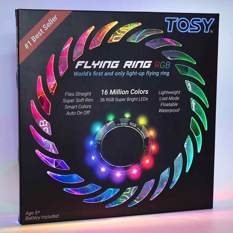 TOSY フライングリング - 1600万色RGBまたは12個のLED、超高輝度、紛失モード、自動点灯、安全でソフト、防水、軽量フリスビー、誕生日、キャンプ、屋外/屋内ギフトおもちゃ、男の子/女の子/