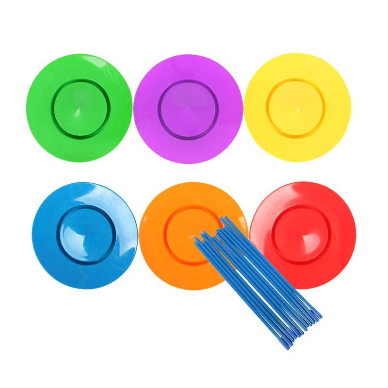 [DOYOUCOTO]皿回しセット 6枚 棒付き さらまわし ジャグリング大道芸 一発芸道具 青 紫 緑 オレンジ 赤 黄 大道芸 パーティー 宴会 余興 プラスチックセット内容カラー、皿：6枚 青・むらさき・緑・オレンジ・赤・黄、組み立て...