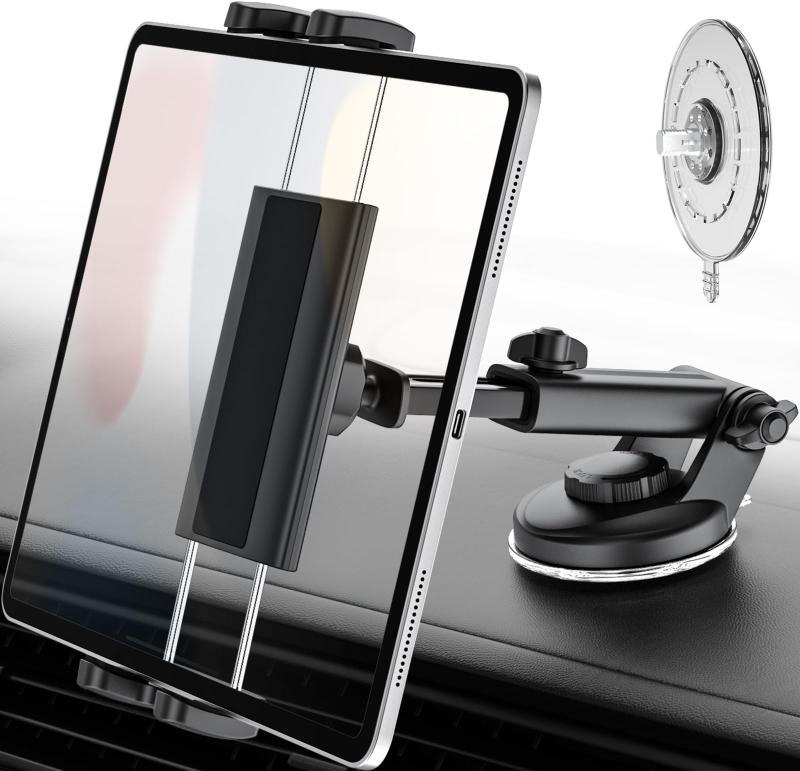 Dosvsi ダッシュボード タブレットホルダー 車載 吸盤式 タブレットスタンド iPad車載用ホルダー 粘着ゲル吸盤 超強力吸引力 伸縮アーム 自由調節 360度回転 取り付け簡単 車 フロントガラス