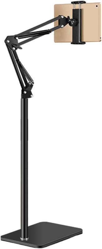 21 inches+ - タブレット スタンド 伸縮式フロアスタンド iPad アーム 床置き 寝ながら 50-150CM高さ調整 約2.0KG土台 角度調整 4.7-15.6インチ対応 360°回転 土台強化 下垂防止 スマホ/タブレット/モバイルモニ