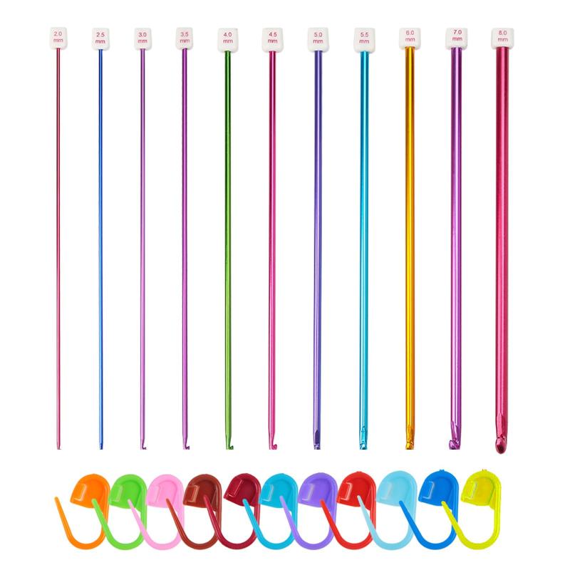 TVETE アルミ編み針セット 編み棒 かぎ針 【21点セット】アフガン 編み針 編み棒 カラフル レース針 手..