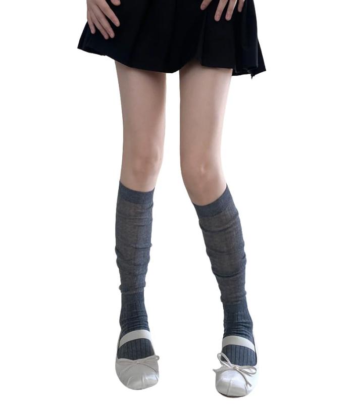 [Laisve] コットンニーハイソックス レディース 薄手 透け感 通気性 伸縮性 ふくらはぎソックス ストッキング膝下 ストライプ 可愛い 女子 中学生 jk 通勤通学 cosplayや制服用 パーティ発表会