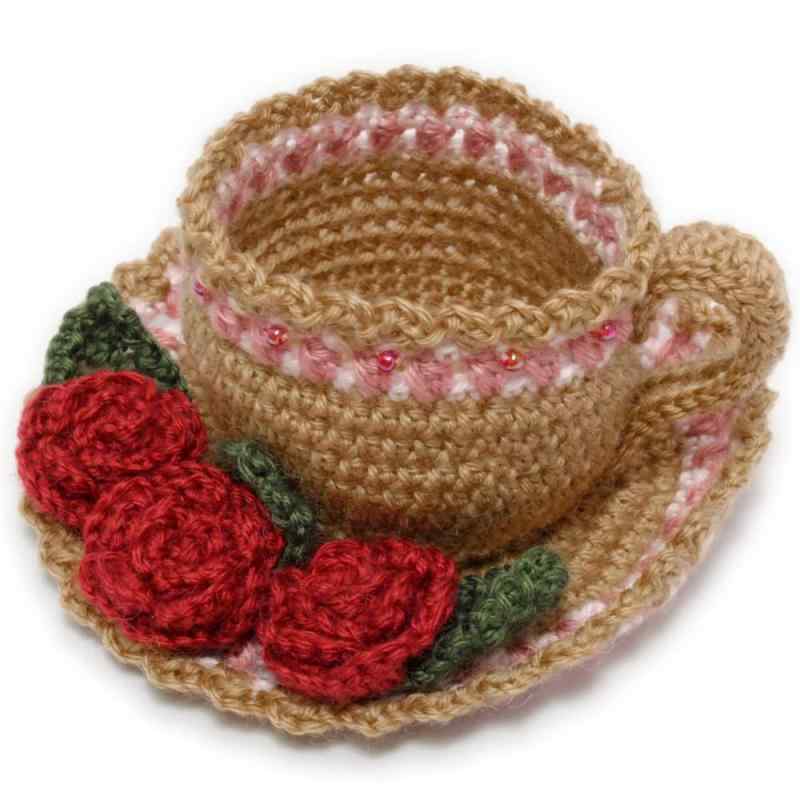 手芸キット かぎ針で編む お花のニットティーカップ バラ ハンドメイド 手作りキット 6001006