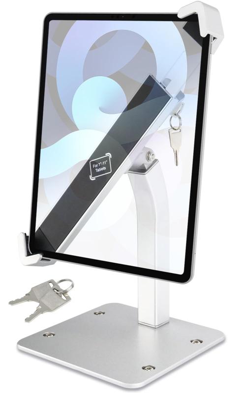 Dosvsi タブレット盗難防止スタンド タブレットキオスクセキュリティスタンド デスクトップiPad ホルダー セキュリティロックとキー付き カウンタートップ 業務 POS 小売店用 360度回転 高耐久