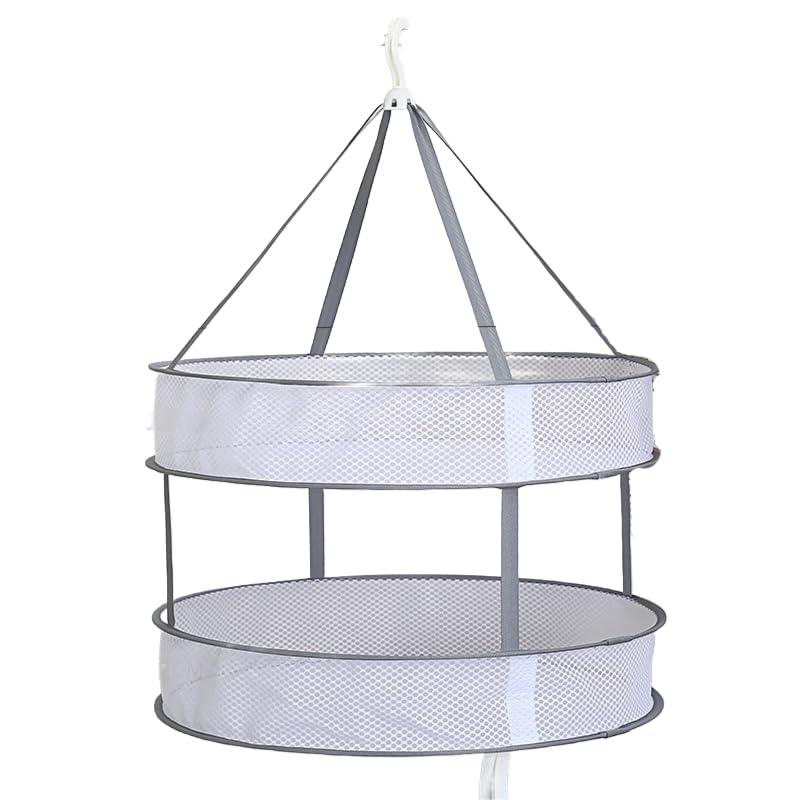 アストロ 平干しネット 2 段 大 約直径 61cm 物干しネット 洗濯ハンガー 型崩れ防止 折りたたみ 防風 ニット/セーター/ぬいぐるみ/枕対応 大容量 通気性 コンパクト収納平干しネットに衣類を平らに広げるだけで、型崩れを気にせず簡便...