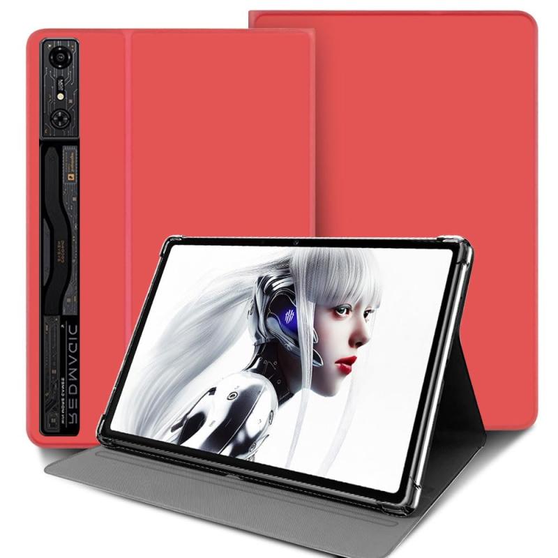 Liquid Crystal Protector - YCJDP タブレット 保護ケース For REDMAGIC Nova/Gaming Pad Pro 専用 カバー 高級PU全面保護 スタンド機能 多視角調整 衝撃吸収 擦り傷防止 耐汚れ 落下を防ぎます（レッド）