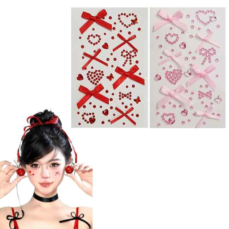 DENGUJD 顔シール 2枚セット フェースステッカー 甘くてかわいい デコパーツ ネイルアートパーツ フェイスステッカー DIY用品 携帯電話飾り かわいい顔シール