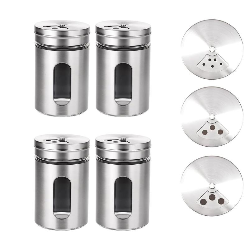 Rakuten - 家庭用キッチン ステンレス製調味料入れ 塩・コショウ 砂糖保存用 スパイス容器 フタ付き (4個セット)
