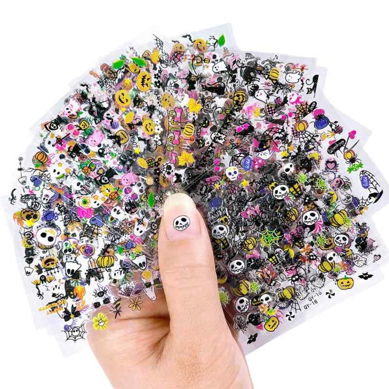 ハロウィン ネイルシール 30枚セット 可愛い スカル おばけ カボチャ 蜘蛛 コウモリ ネイルパーツ シール 極薄 貼るだけ ハート 幽霊 猫 蜘蛛の巣 ネイルステッカー ネイルアートシール ジェ