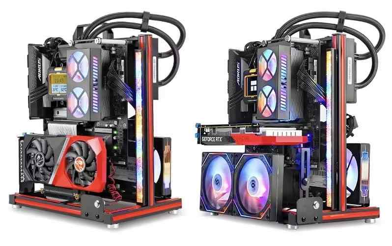SHARP - zmart METALFISH BlockCase アルミオープンフレームケース ATX/M-ATX マザーボード GPU マウント 水平 240 ウォータークーラー ゲーミングキャビネット オープンフレームPCケース ベンチテーブルPC ゲー