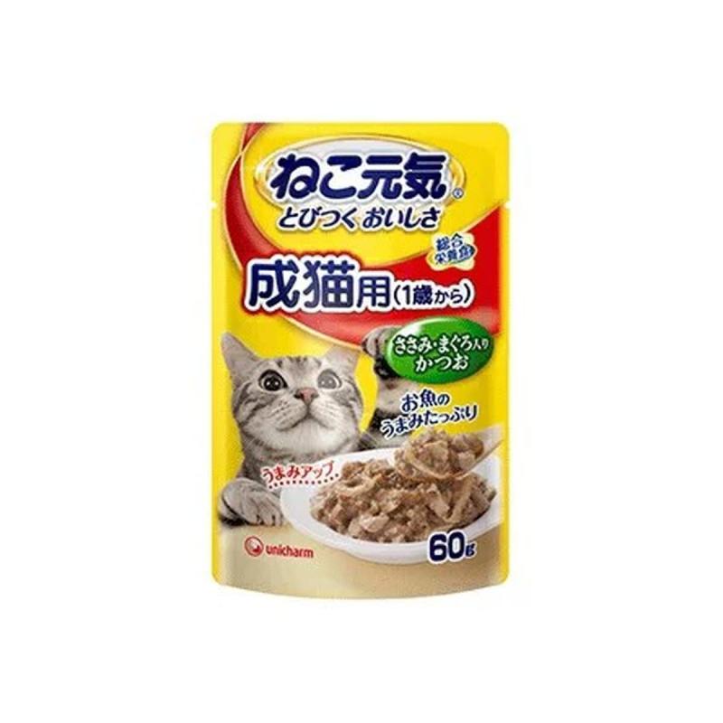 Rakuten - ねこ元気 パウチ 成猫用1歳から ささみ・まぐろ入りかつお 60g入