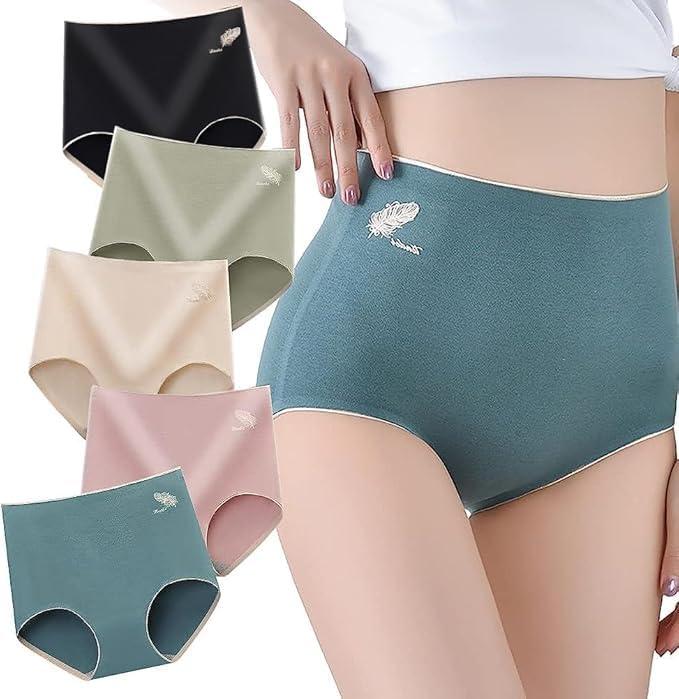 [Yimuaya] ショーツ レディース ハイウエストショーツ 綿 5枚セット 高通気 肌に優しい パンティ 締め付けない お腹すっぽり 深め 下着 美尻 コットン パンツ