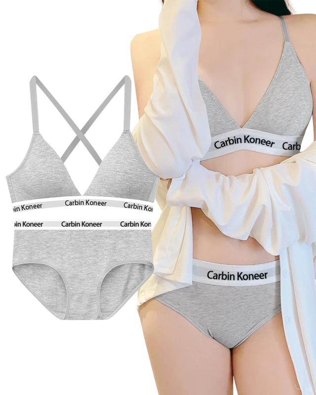 [VICHERIA] ノンワイヤーブラ セット スポーツブラ 上下セット【ノンワイヤー・サイズ調整可・締め付け感なし】 スポブラ 下着 レディース 綿 ブラジャー ショーツ 運動 無地