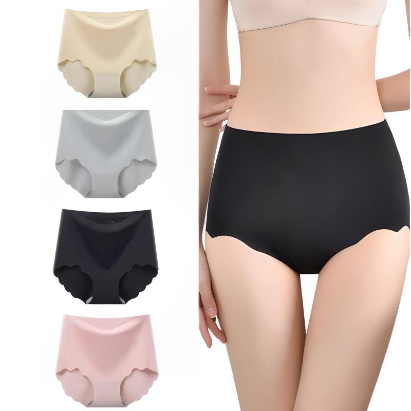 [OZBERLI] 4枚 セット シームレス ショーツ 深め レディース 無縫製 ひびかない パンティー スカラップ 伸縮性 通気性 速乾 抗菌 消臭
