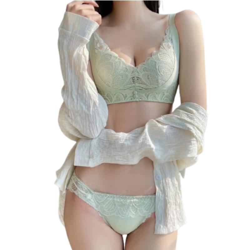 [karim] 脇高 補正 ブラジャー ショーツ セット 盛れる 小胸 ブラ ノンワイヤー レディース 下着 インナー 上下セット 可愛い 盛りブラ レース 韓国系