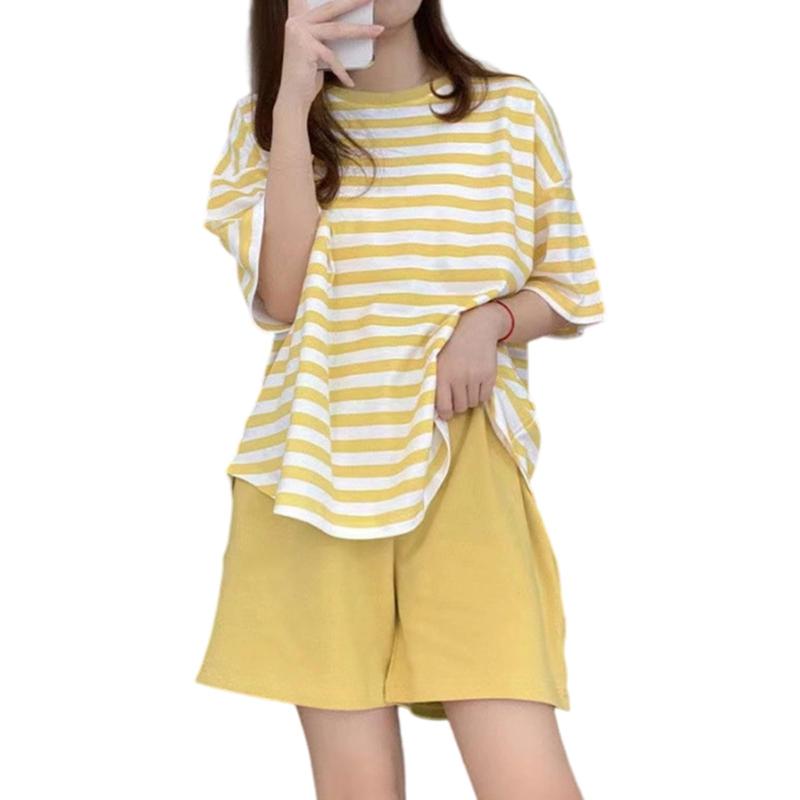 [Formemory] ルームウェア 上下セット レディース 半袖 半ズボン Tシャツ カップ付き トップス パジャマ ワイドショーツ ショート カジュアル ゆったり 部屋着 かわいい 2点セット