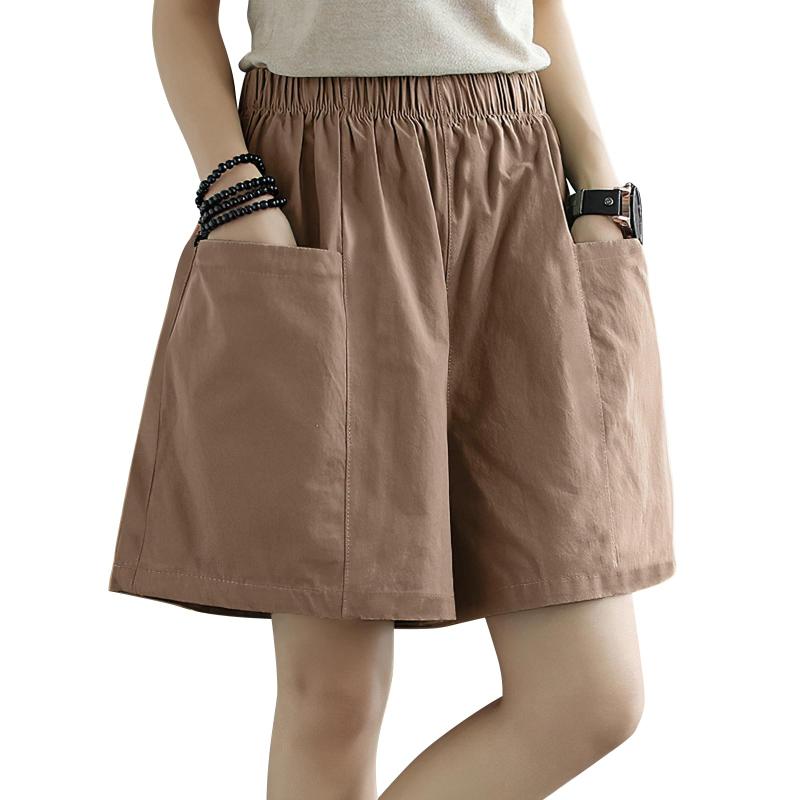 ショートパンツ レディース 五分丈 夏 【体型選ばずストレートタイプ・超深型ポケット付き】 綿 カーゴパンツ ハーフ ゆったり 着痩せ 通気性 速乾 ウエストゴム 無地 カジュアル 半ズボン