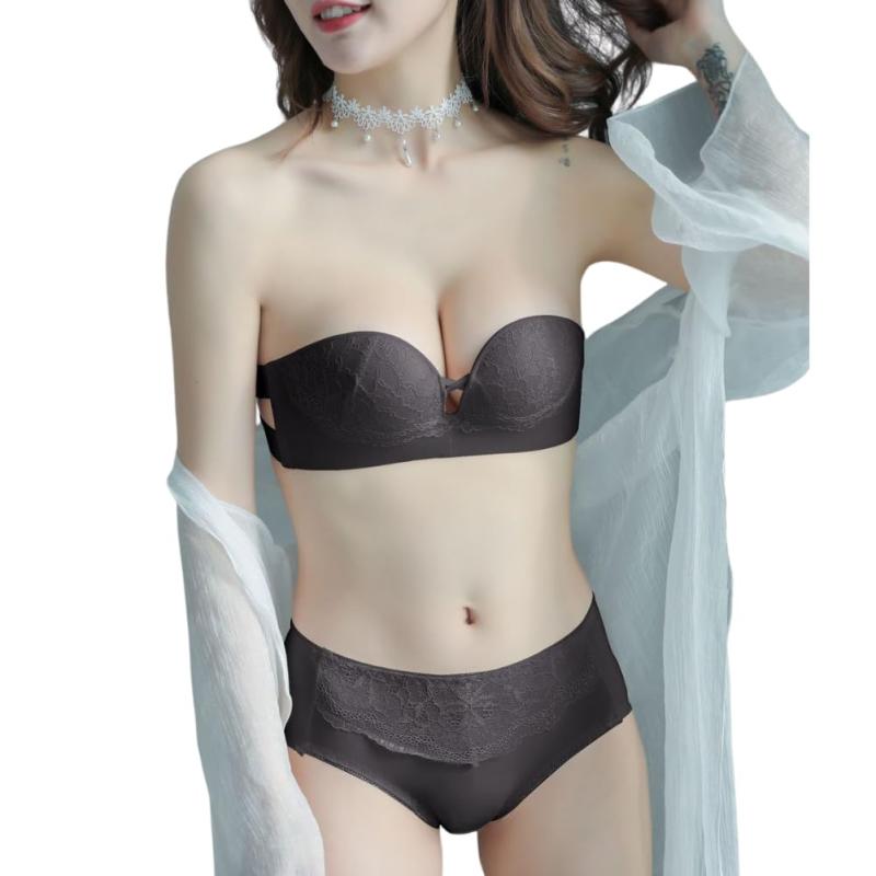 [AQUA Marine] ストラップレスブラ ブラ＆ショーツ レディース チューブブラ ノンワイヤー ハイウエストショーツ 盛れる 下着 上下セット ストラップレス 黒 白