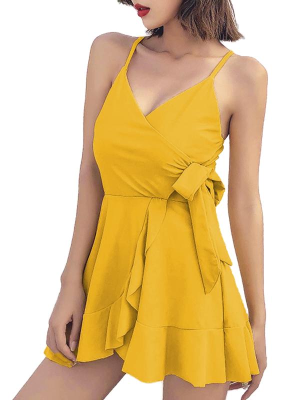 [CHOOSEWAY] 水着 レディース ワンピース 体型カバー 露出控えめ オールインワンフレアスカート インナーショーツ付き