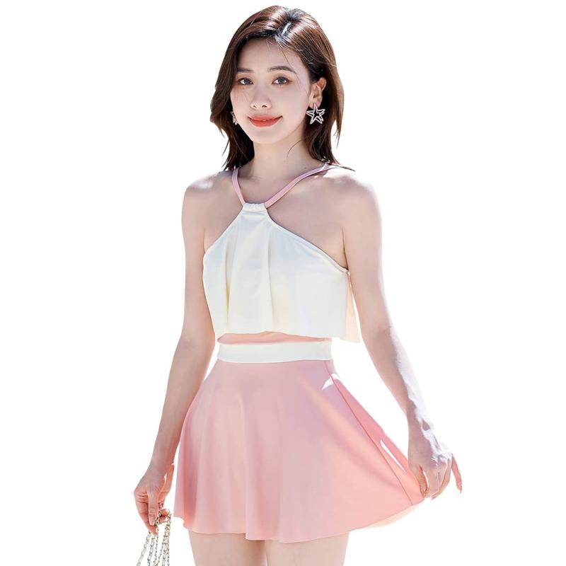 [Teddy] ワンピース水着 レディース ハイウエストショーツ 2点セット ハイネック 体型カバー オフショルダー hys2810