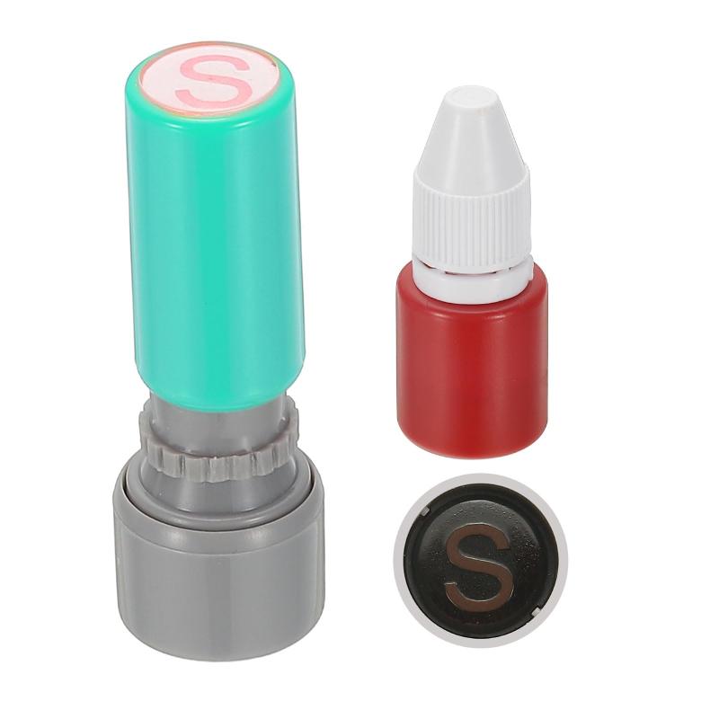 PATIKIL スタンプ アルファベット 丸 英字 印鑑 ネーム印 赤インク付き 自動インキスタンプ 再充填可能 はんこ ゴム印 教師 事務 DIYクラフト用 緑シェル(3.0)