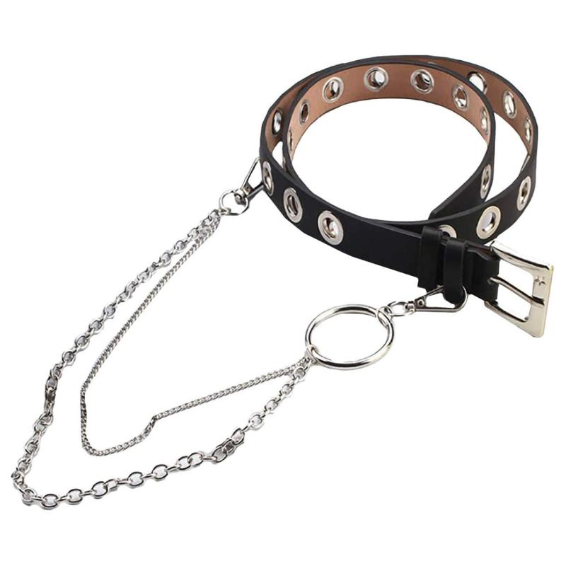 BUZZxSELECTION(バズ セレクション) レザー チェーン付 革 ベルト カラビナ デザイン 黒 合皮 レディース メンズ LBT075