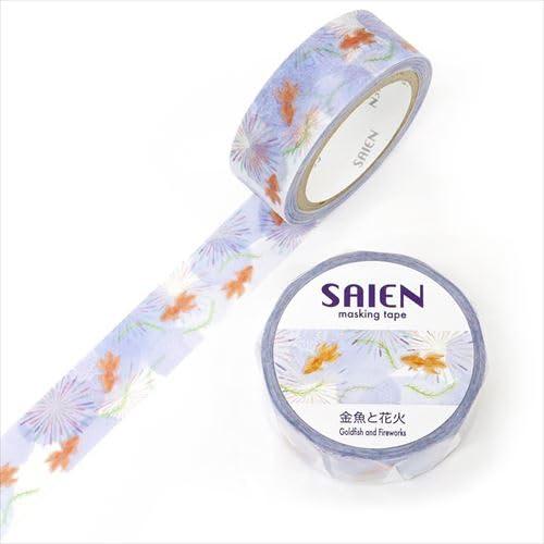 【SAIEN】マスキングテープ 金魚と花火 UR-0251 15mm×7m 和紙 日本