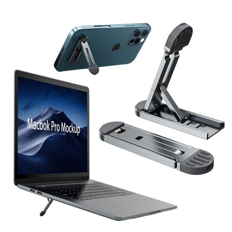 AP LAB ノートパソコンスタンド [持ち運びに最適] 折畳み式 PCスタンド 薄型設計 貼付け 放熱対策 角度調整可 軽量 コンパクト ノートPCスタンド MacBook 腰痛