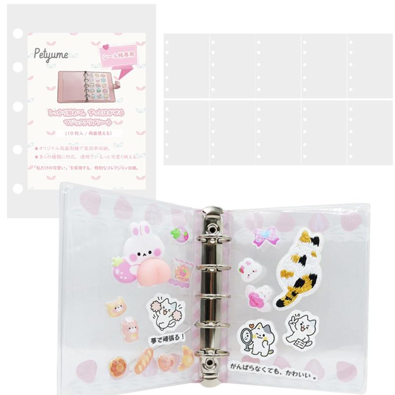 透明シール帳 フォトチャーム付き 女の子かわいいバインダー クリアはがせる リフィル 台紙 トレカ収納 フォト M5 ミニ 推し活にもぴったり いちごケーキみたいなデザイン