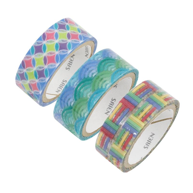 カミイソ産商 マスキングテープ SAIEN クリアテープシリーズ irowa 3柄 日本製 15mm幅×3m 3巻セット