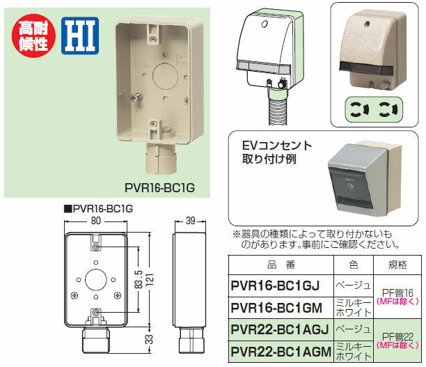 PVR16-BC1GJ 未来工業 露出スイッチボックス[防水コンセント用](ベージュ)