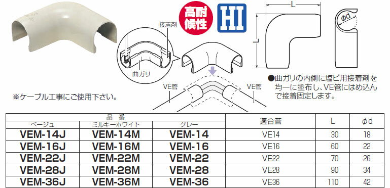 VEM-16J 未来工業 VE管カバー曲ガリ(ベージュ)10個入