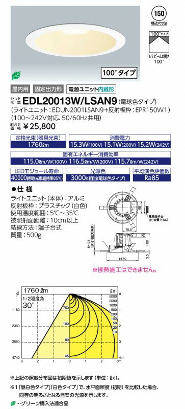 EDL20013W/LSAN9 岩崎電気 レディオック LEDダウンライトφ150 電球色(3)