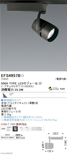EFS4957B 遠藤照明 COBスポットライト 3000タイプ AW4200K 白色 広角 FIT EFS4957B 遠藤照明 COBスポットライト 3000タイプ AW4200K 白色 広角 FIT