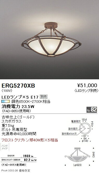 ERG5270XB 遠藤照明 シーリング【ランプ別売】