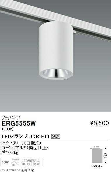 ERG5555W 遠藤照明 JDRシーリングダウン 鏡面コーン 白 プラグ 600lm【ランプ別売】