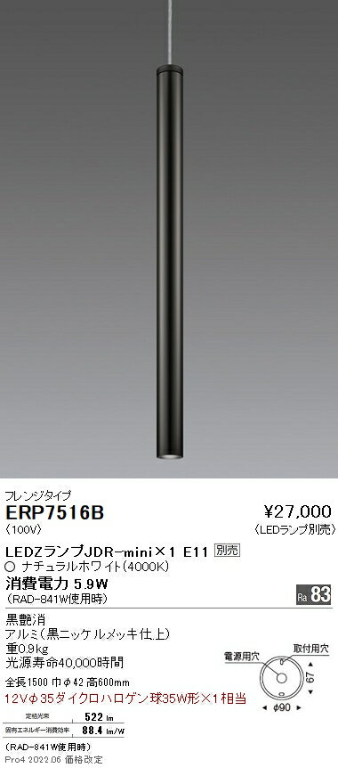 ERP7516B 遠藤照明 ペンダント フランジ【ランプ別売】