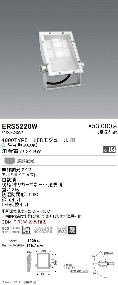 ERS5220W 遠藤照明 看板灯 4000タイプ 5000K Ra83
