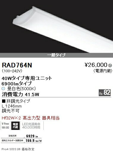 RAD764N 遠藤照明 SOLID 40W×2灯 6900lm 5000K