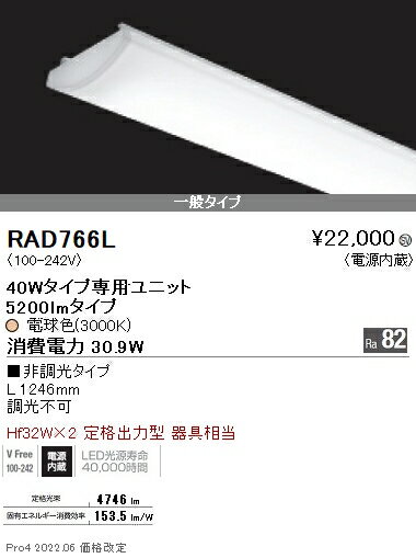 RAD766L 遠藤照明 SOLID 40W×2灯 5200lm 3000K