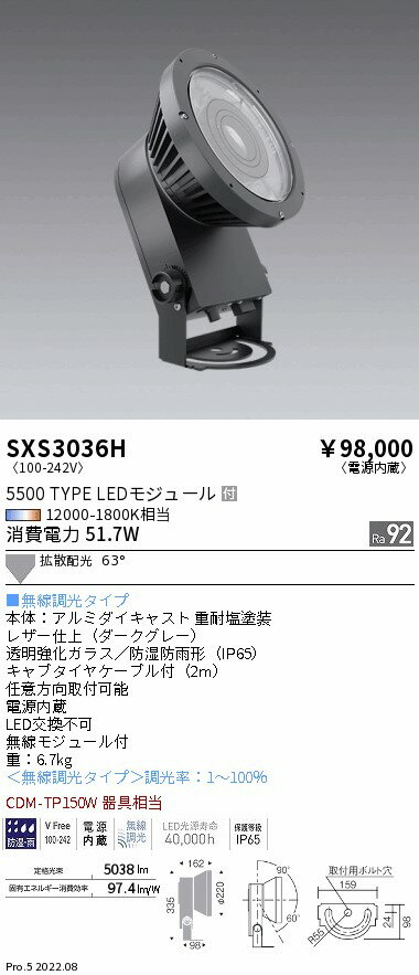 SXS3036H 遠藤照明 Synca屋外SP 5500タイプ 拡散 ダークグレー