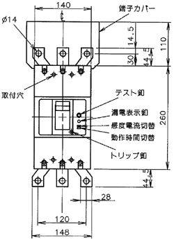 BJW33509K パナソニック 漏電ブレーカーBJW型(400AF 3P3E 100/200/500mA 350A)