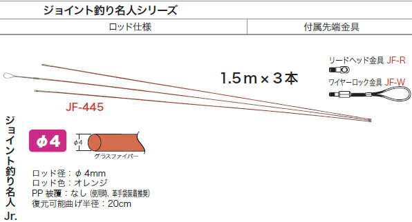 Rakuten - JF-445 ジェフコム ジョイント釣り名人Jr.(φ4mm・被覆なし、1.5m×3本)