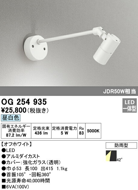 OG254935 オーデリック 屋外用LEDスポットライト 昼白色